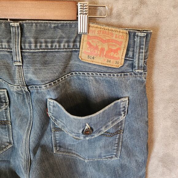 Levi's 514 Men's Whiskered Denim Jeans Dark Blue 34W 30L Circa 2008 - Picture 3 of 9